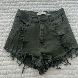 Distressed olive Jean shorts